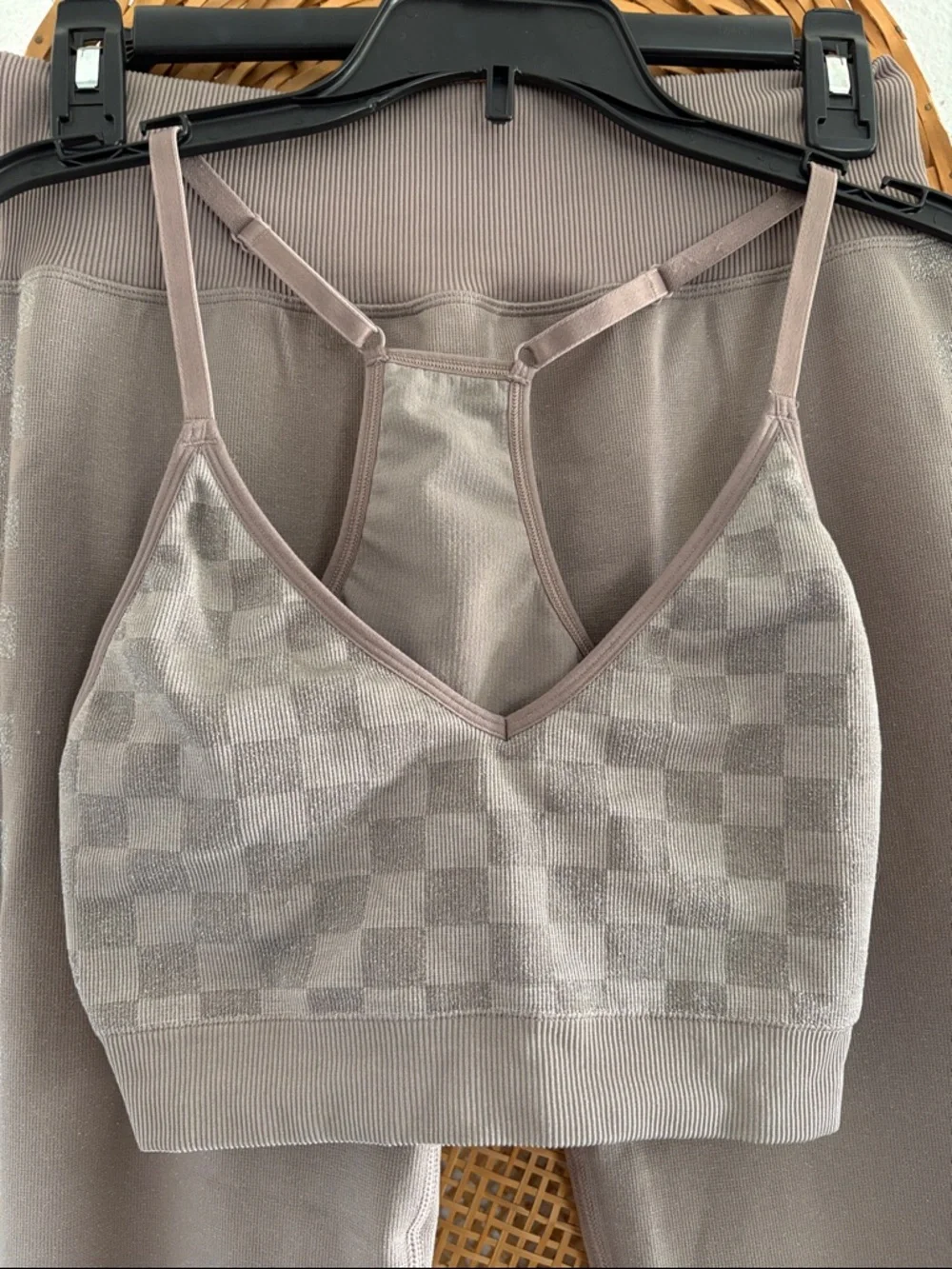 Victorias Secret Pink Seamless Checker Bralette & Legging Set - Taupe - Picture 2 of 5